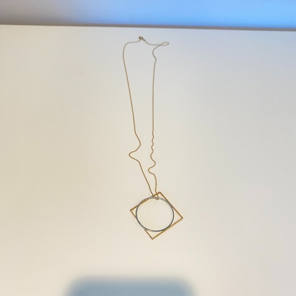 Long Necklace with Hollow Circle and Square Gold Silver